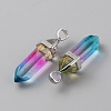 Transparent Glass Double Terminal Pointed Pendants G-WH0016-41K-2