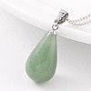 Teardrop Platinum Tone Brass Green Aventurine Pendants G-F267-04C-1