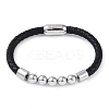304 Stainless Steel Round Beads Leather Cord Bracelets BJEW-A009-02P-1