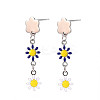 Enamel Flower Long Dangle Stud Earrings EJEW-N049-04B-1
