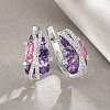 Platinum Teardrop Brass Micro Pave Cubic Zirconia Hoop Earrings FS-WG54F4B-02-1