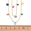 304 Stainless Steel Ball Chain Colorful Cubic Zirconia Flat Round Tassel Double Layer Necklaces for Women LS-NJEW-A051-05G-5