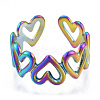 Ion Plating(IP) 304 Stainless Steel Hollow Heart Cuff Rings RJEW-N038-124M-2