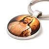 I Love Jesus Symbol Glass Pendant Keychain with Alloy Jesus Fish Charm LS-KEYC-G058-01F-2