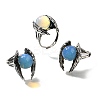 Natural & Synthetic Mixed Gemstone Wings Adjustable Rings RJEW-K241-04AS-5