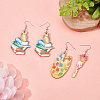 2 Pair 2 Style Book & Brush & Palette Single Face Printed Wood Dangle Earrings EJEW-AN0002-74-7