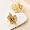 Brass Clear Cubic Zirconia Flower Stud Earrings EJEW-C147-02G-3