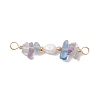 Natural Fluorite Chip & Natural Cultured Freshwater Pearl Rice Beaded Connector Charms PALLOY-JF03707-06-1
