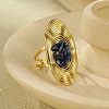 Natural Lapis Lazuli Beads with 304 Stainless Steel Cuff Rings RJEW-Q017-01G-B-1