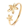 304 Stainless Steel Flower Cuff Bangles for Women BJEW-Z157-02G-02-2