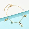 304 Stainless Steel Pave Deep Sky Blue Cubic Zirconia Enamel Sea Horse Starfish Conch Charm Anklets for Women AJEW-G069-03G-1