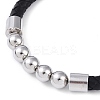 304 Stainless Steel Round Beads Leather Cord Bracelets BJEW-A009-02P-3