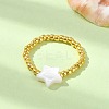 Natural Shell & TOHO Round Seed Braided Bead Style Finger Ring RJEW-JR00599-04-2