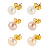 6Pcs 3 Colors Natural Cultured Freshwater Pearl Stud Earrings EJEW-TAC00026-1