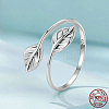 Leaf Rhodium Plated 925 Sterling Silver Cuff Rings for Women FS-WG878D5-01-1