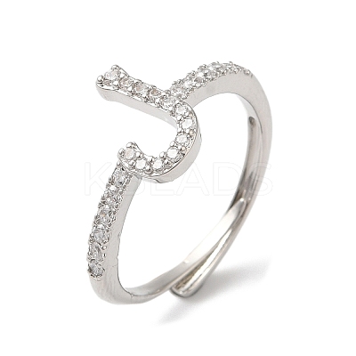 Rack Plating Brass Cubic Zirconia Arabic Letters Adjustable Rings for Women RJEW-S407-10P-02-1