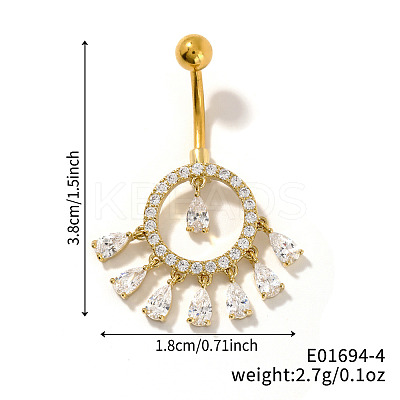 Brass Full Crystal Rhinestone Shiny Hollow Ring Tassel Curved Barbell Belly Button Rings CT4144-4-1