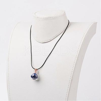 Glass Wishing Bottle Leather Cord Pendant Necklaces NJEW-JN01614-1