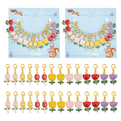 Tulip Alloy Enamel Pendant Stitch Markers HJEW-AB00434-1