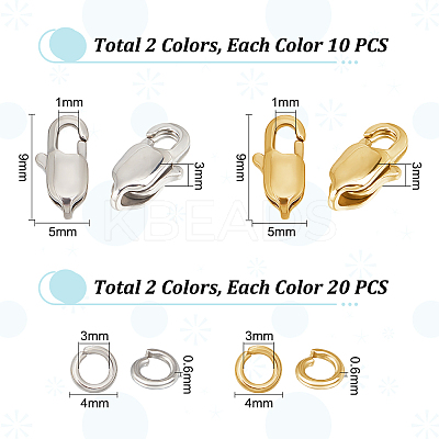 20Pcs 2 Style 304 Stainless Steel Lobster Claw Clasps STAS-UN0047-72-1