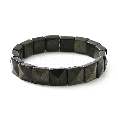 Square Natural Silver Obisdian Beads Stretch Bracelets for Women Men BJEW-C097-06P-1