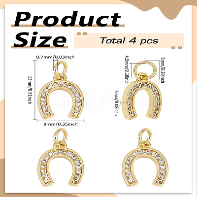 4Pcs CZ Brass Micro Pave Cubic Zirconia Horse Shoe Charms ZIRC-LP0001-08G-1