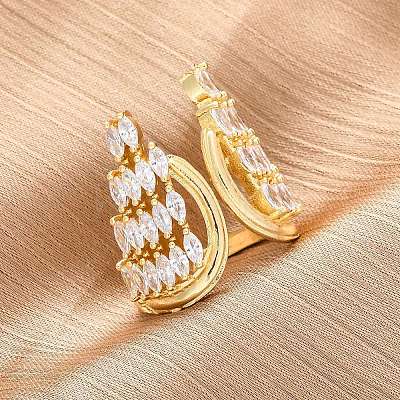 Brass Micro Pave Clear Cubic Zirconia Cuff Rings for Women RJEW-A062-02G-1