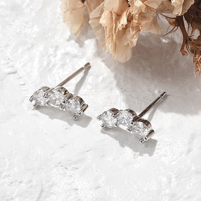 Brass Micro Pave Clear Cubic Zirconia Stud Earrings EJEW-R016-01P-1