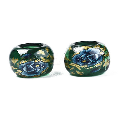 Flower Printed Transparent Acrylic Rondelle Beads TACR-S160-01-C01-1