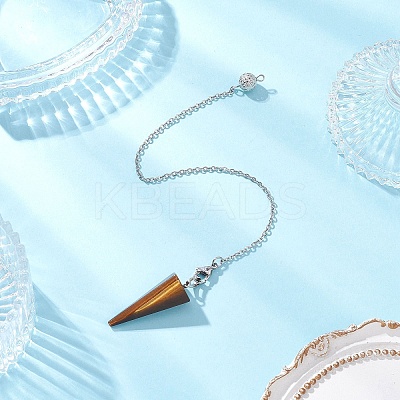 Natural Tiger Eye Cone Pendant Dowsing Pendulums HJEW-JM03967-1