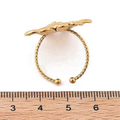 Flower 304 Stainless Steel Open Cuff Ring for Women RJEW-M049-04G-1