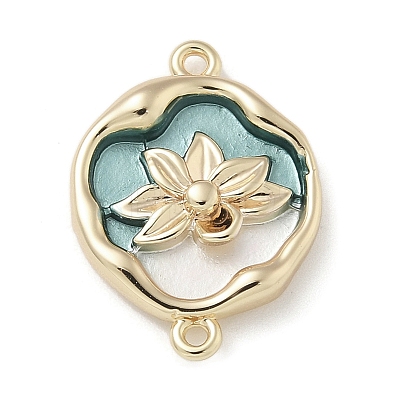 Brass Enamel Oval with Flower Connector Charms KK-M308-06G-02-1