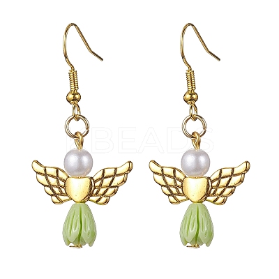 Angel Antique Golden Alloy & Resin Dangle Earrings EJEW-JE05686-03-1