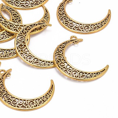 Tibetan Style Alloy Hollow Moon 2-Loop Link Pendants LS-TIBEP-5312-AG-LF-1