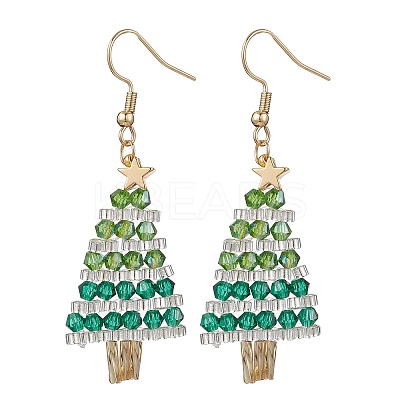 304 Stainless Steel Glass Christmas Tree Dangle Earrings EJEW-MZ00521-1