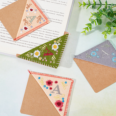 4Pcs 4 Style Letter A Felt Embroidery Corner Bookmarks FIND-GF0005-04-1