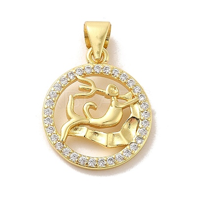 Zodiac Theme Brass Micro Pave Cubic Zirconia Pendants KK-M273-05F-G-1