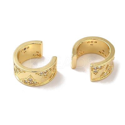 Ring with Leaf Brass Micro Pave Cubic Zirconia Cuff Earrings for Women EJEW-P281-07G-1
