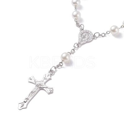 Religious Prayer Imitation Pearl Beaded Rosary Bracelet LS-BJEW-O140-01P-1