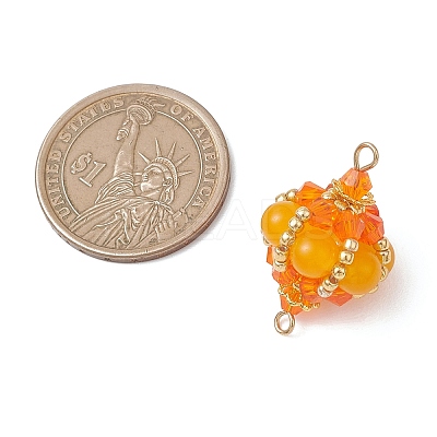 Dyed Natural Malaysia Jade Round and Glass Seed Beaded Lantern Links Connector Charms PALLOY-MZ01176-01-1