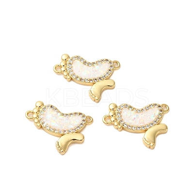 Rack Plating Brass Micro Pave Clear Cubic Zirconia Footprint Links Connector Charms KK-K385-111G-1