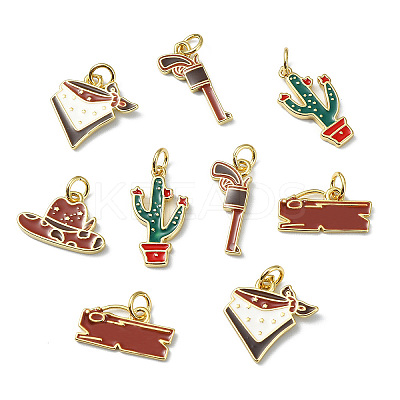 10Pcs 5 Styles West Cowboy Brass Enamel Pendants KK-CJ0004-42-1
