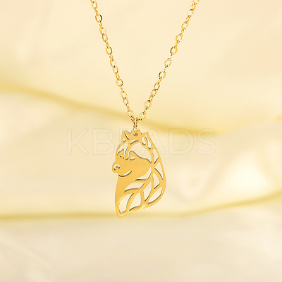304 Stainless Steel Husky Dog Cutout Silhouette Pendant Necklaces WG9715E-01-1