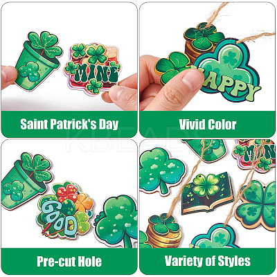 20Pcs 10 Styles Single Face Printed Clover Wood Big Pendants WOOD-CJ0001-80-1