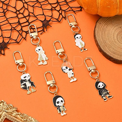 Halloween Skeleton Alloy Enamel Pendant Decoration HJEW-YW00033-01-1
