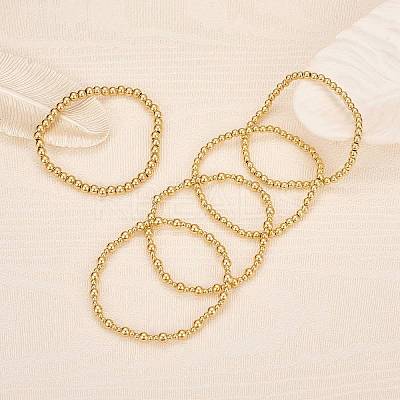 5Pcs Round Brass Beaded Stretch Bracelets for Women BJEW-SW00151-1