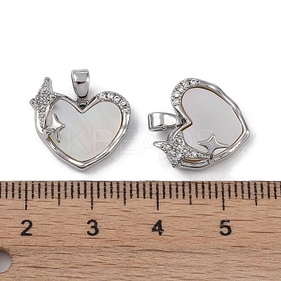 Brass & Shell & Clear Cubic Zirconia Charms KK-G497-16P-1