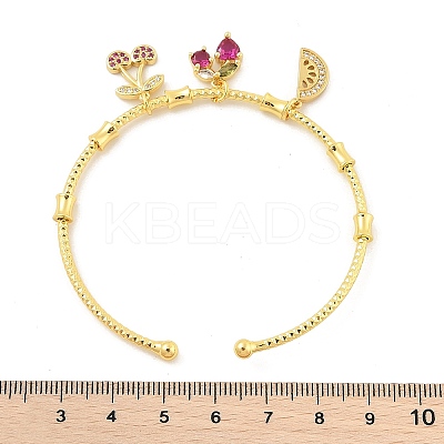 Brass Micro Pave Cubic Zirconia Fruit Charm Bangles for Women BJEW-Z089-01G-01-1