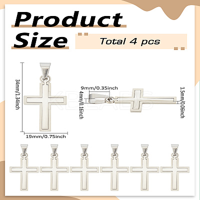 4Pcs Personalized 201 Stainless Steel Cross Pendants STAS-LP0002-62-1