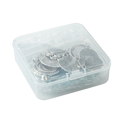 DIY Oval/Half Round Synthetic Turquoise & Tibetan Style Alloy Pendant Making Kits DIY-FS0006-12-1